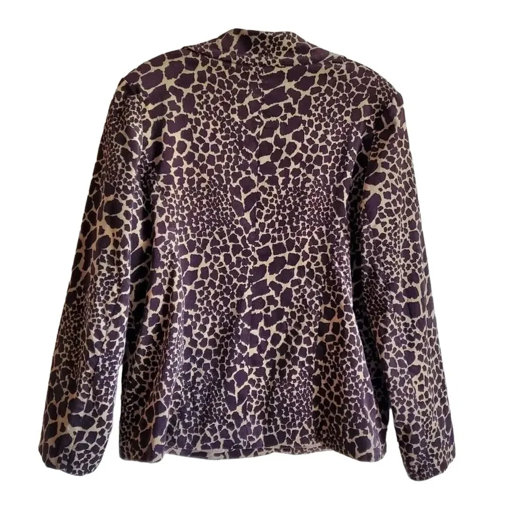 SUSAN GRAVER Women XL Corduroy Jacket Blazer Animal Print Buttons Lined Bust 48